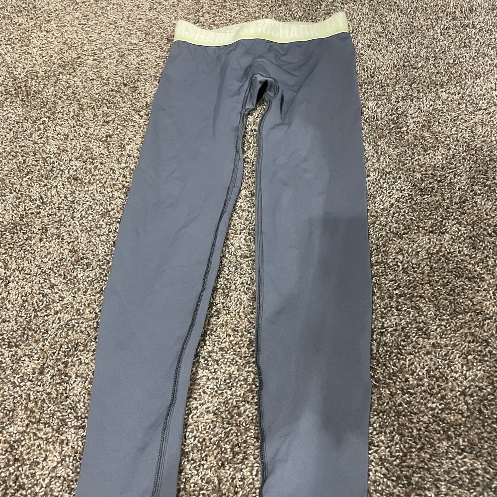 Gymshark Gray and Green Leggings Stretchy Form-Fitting Design